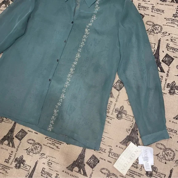 Norton Mcnaughton NWT! Eclipse See Throug Long Sleeve Button Down Blouse Size L - Picture 3 of 14